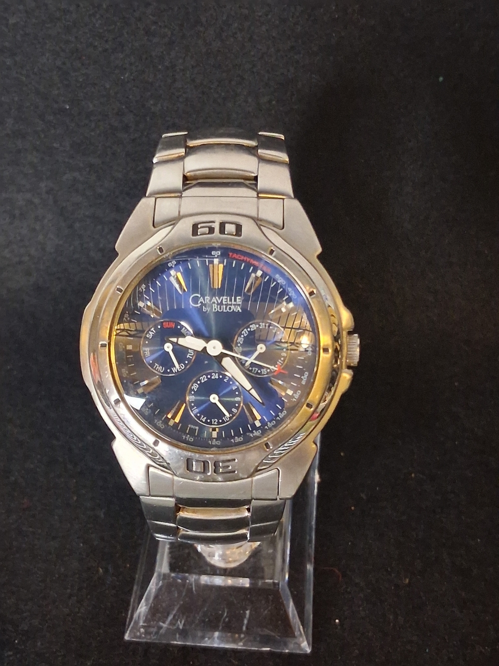 Caravelle by Bulova Men's Silver Watch with Blue Dial